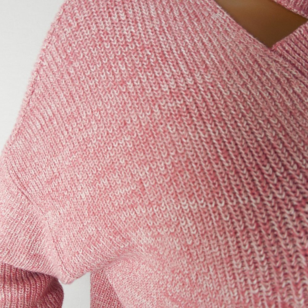 ANA Sweater L Casual Hi/Low Hem Red Heather X-Neck Oversized Fit Long Sleeves - Picture 6 of 13